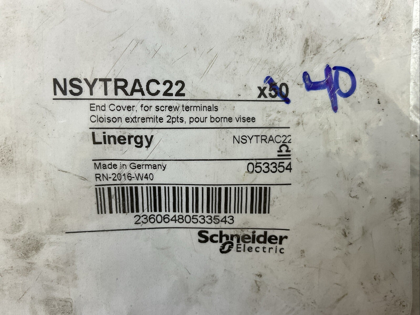 SCHNEIDER NSYTRAC22 END COVER FOR SCREW TERMINALS (BAG OF 40)