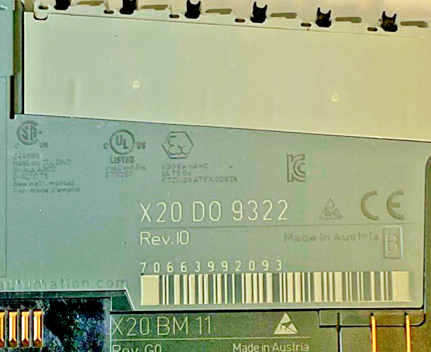 B&R X20 D0 9322 DIGITAL OUTPUT PLC REV.IO / X20 BM 11 REV. G0 BASE