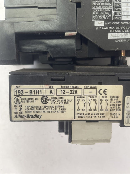 ALLEN BRADLEY STARTER 100-A24ND3 SER C CONTACTOR 600VAC 20HP 24A COIL 120V 60HZ