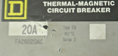 SQUARE D FA26020AC MOLDED CASE CIRCUIT BREAKER / 20A / 2-POLE / 600VAC