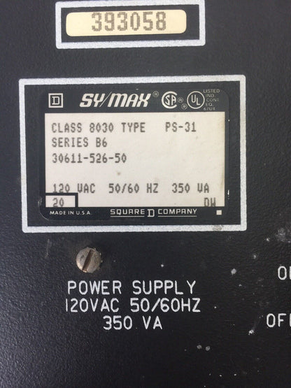 SQUARE D SY/MAX 8030 PS-31 SER B6 30611-526-50 120VAC 50/60HZ 350VA POWER SUPPLY