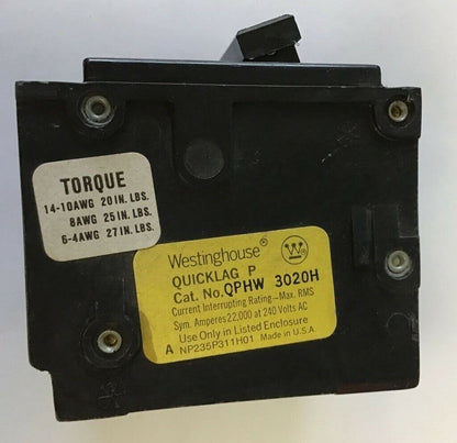 WESTINGHOUSE QPHW3020H CIRCUIT BREAKER 240VAC 3POLE
