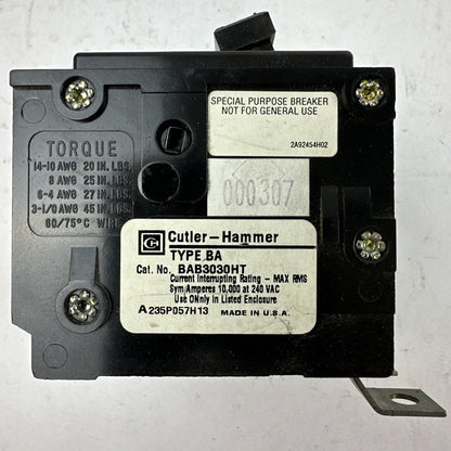 CUTLER HAMMER / WESTINGHOUSE BAB3030HT CIRCUIT BREAKER 3POLE 30AMP 240VAC