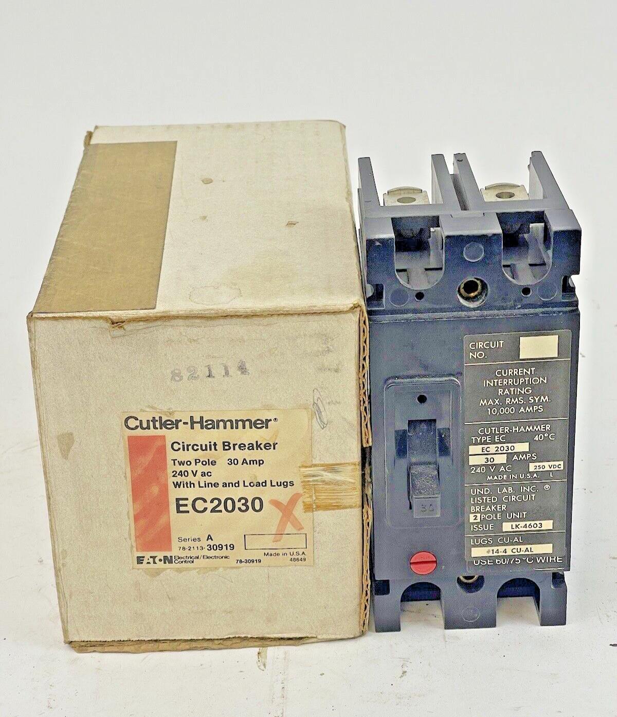 CUTLER-HAMMER - EC2030 - 2 POLE, 30A, 240 VAC CIRCUIT BREAKER