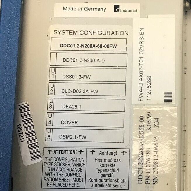 INDRAMAT DDC01.2-N200A-DS68-00-FW DIGITAL A.C.SERVO COMPACT CONTROLLER 11276789