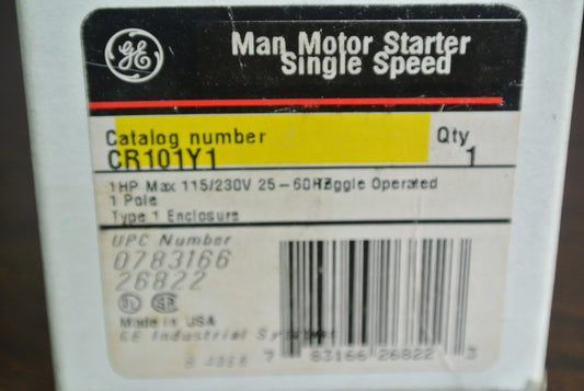 GE CR101Y1 - MANUAL MOTOR STARTER, SINGLE SPEED - 1HP, 115/230VAC NEW SURPLUS