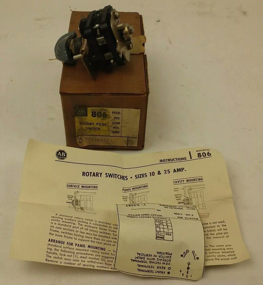 ALLEN BRADLEY E354845/1 ROTARY PILOT SWITCH, SIZE 10, 25A, E354845-1, BUL. 806