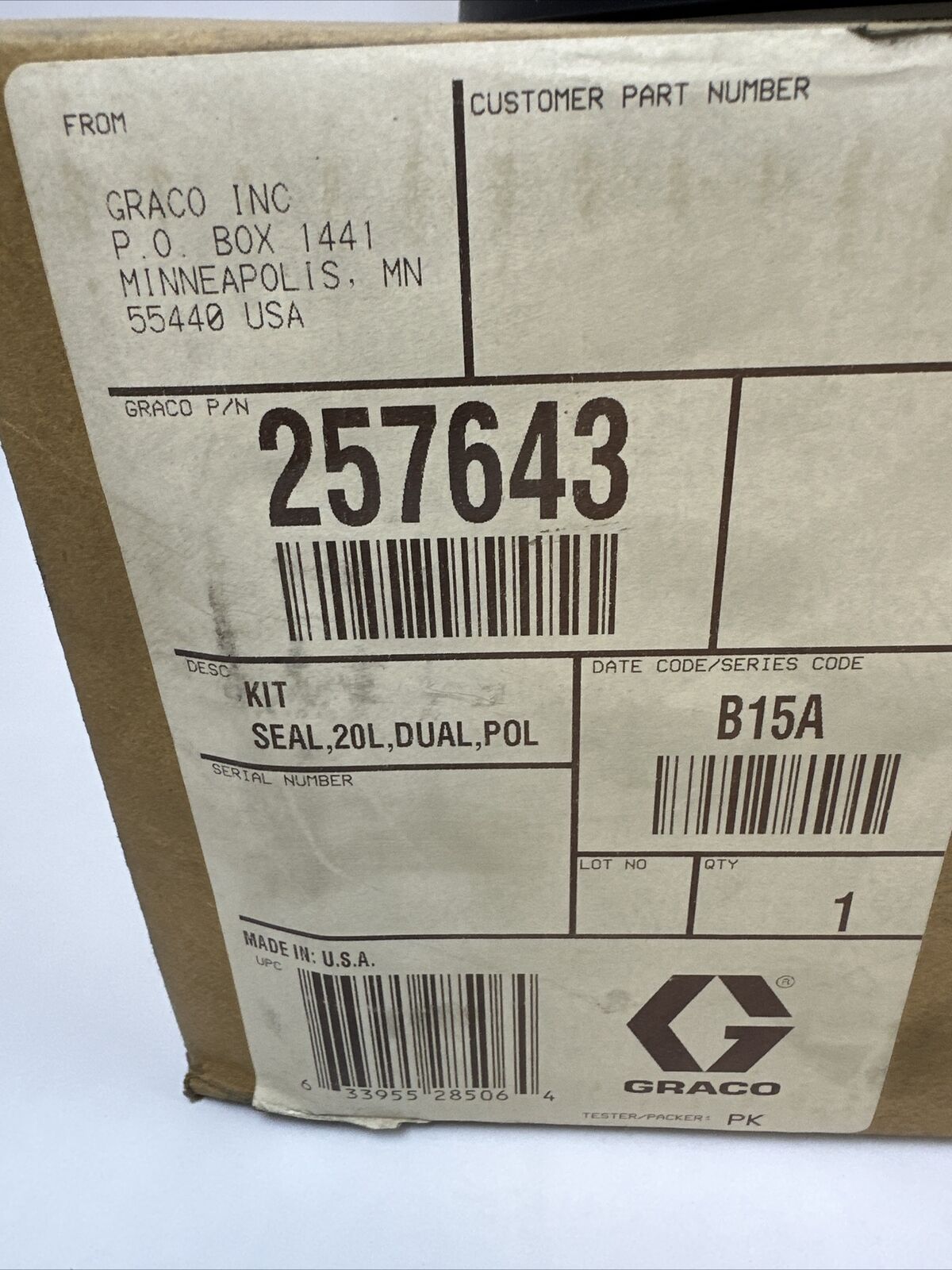 GRACO 257643 KIT SEAL 20L DUAL POLY