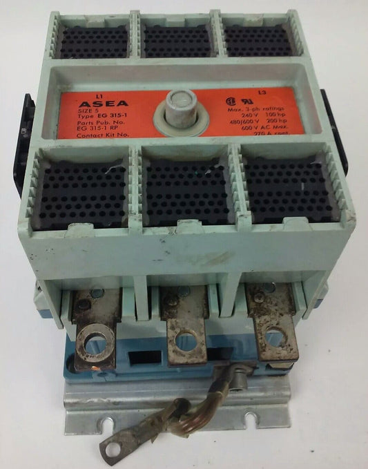 ASEA EG315-1 CONTACTOR, 3PH, 600V,100-200H.P., 270A CONT, SIZE 5,120V COIL,USED