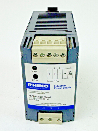 RHINO / AUTOMATION DIRECT - PSP24-060S - INDUSTRIAL POWER SUPPLY - 60W, 240 VAC