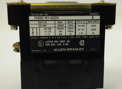 ALLEN BRADLEY, 700DC-R110Z24 SER.B, 2P, 1N.O.-1N.C., TYPE R DC RELAY, 24V DC,NEW