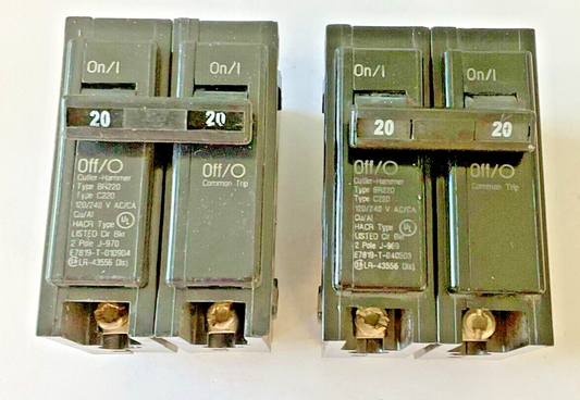 CUTLER HAMMER BR220 CIRCUIT BREAKER 20A 2POLE 120/240VAC HACR***LOTOF2***