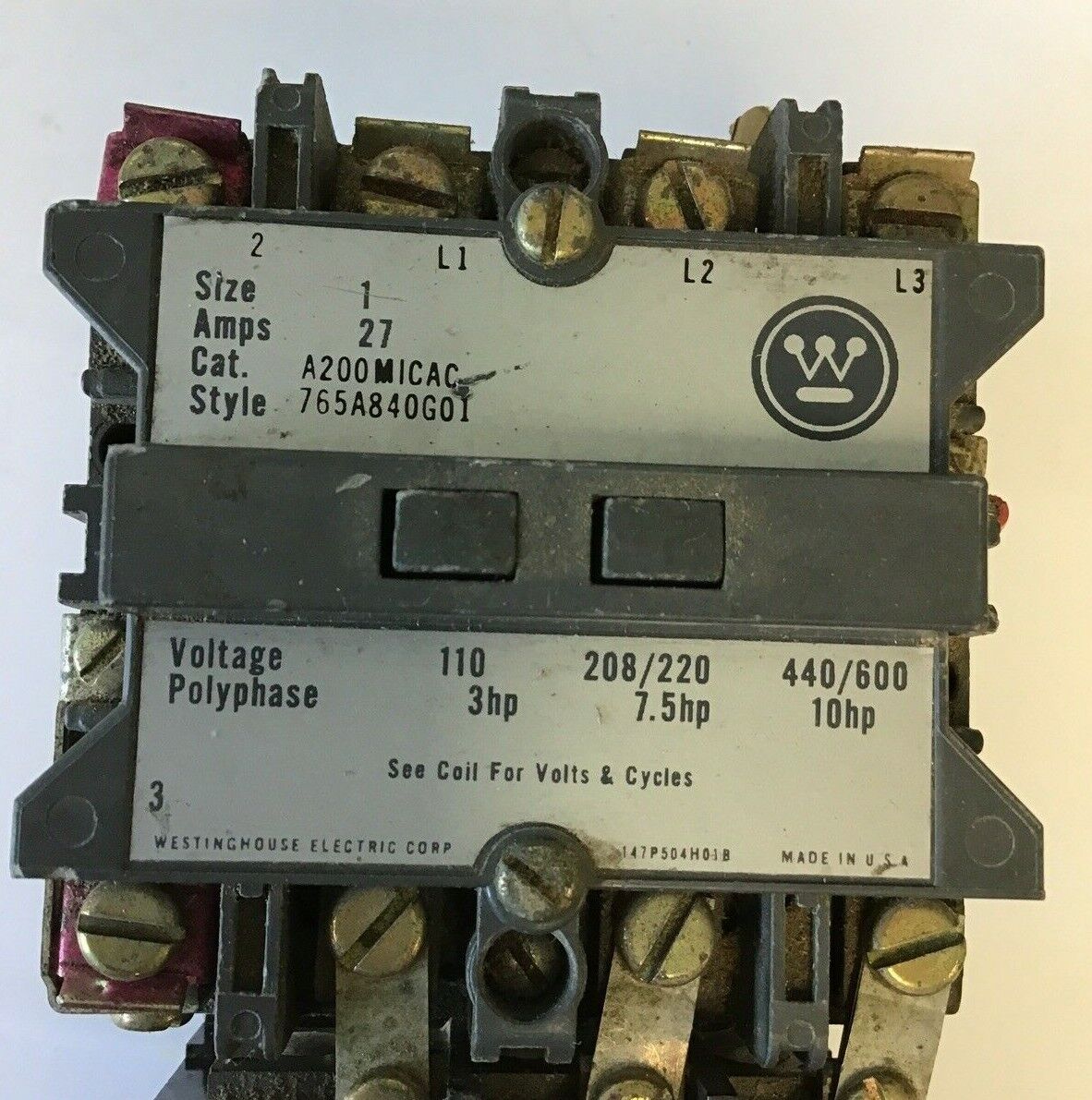 WESTINGHOUSE A200MICAC MOTOR STARTER 10HP 440/600V 765A840G01