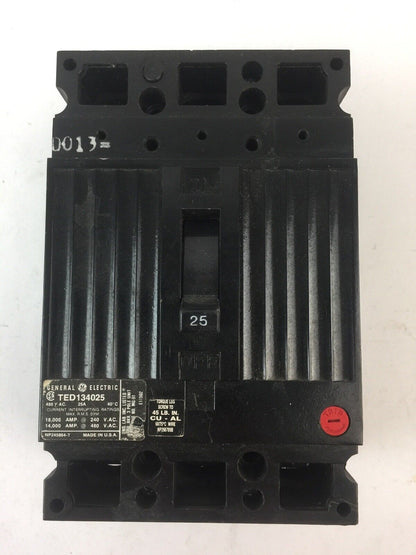 GE TED134025 CIRCUIT BREAKER 25AMP 480VAC 3 POLE