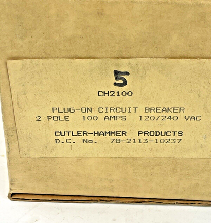 CUTLER-HAMMER *BOX OF 5* - CH2100 - 100A, 2 POLE, 120/240 VAC CIRCUIT BREAKERS