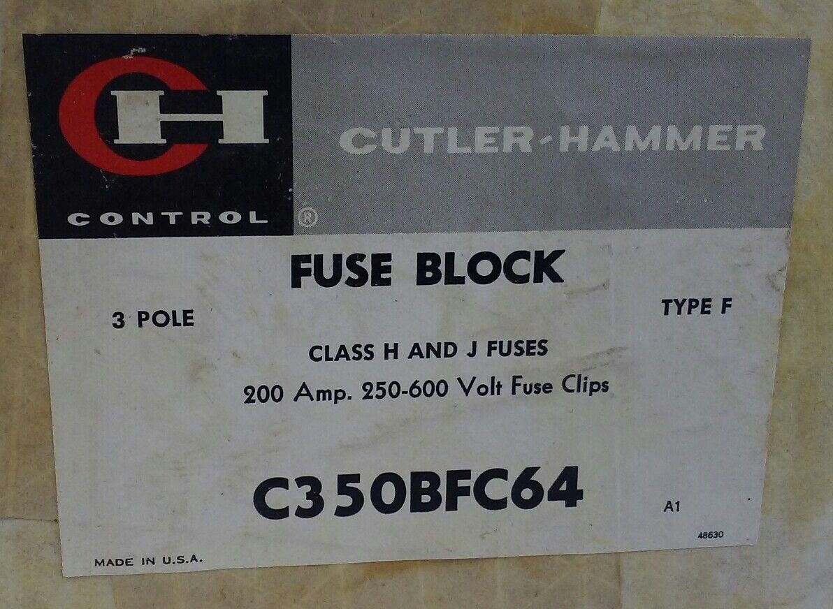 Cutler Hammer FUSE Block C350BFC64 - 250-600V, 200A, 3-pole, Type F *(NEW)*