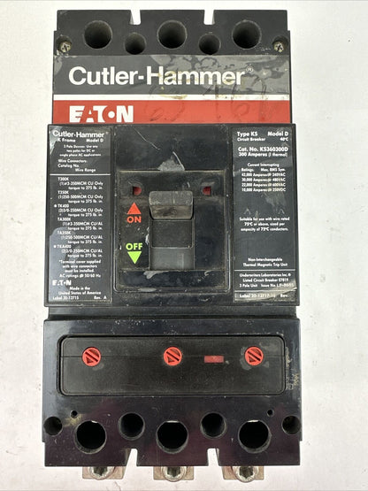 CUTLER HAMMER KS360300D CIRCUIT BREAKER MODEL D 300A 600VAC 250VDC 3P W/SNT3P11K