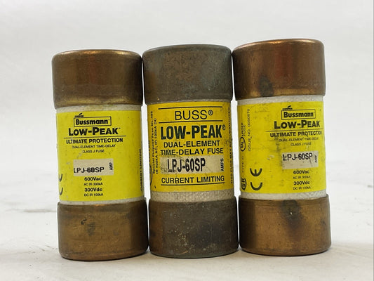 BUSS LPJ-60SP LOW-PEAK FUSE 60AMP 600VAC 300VDC (LOT OF 3)