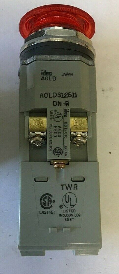 IDEC PUSH BUTTON AOLD312611DN-R 110-600VDC 120-600VAC TWTD-0126D 120V LSPD-6