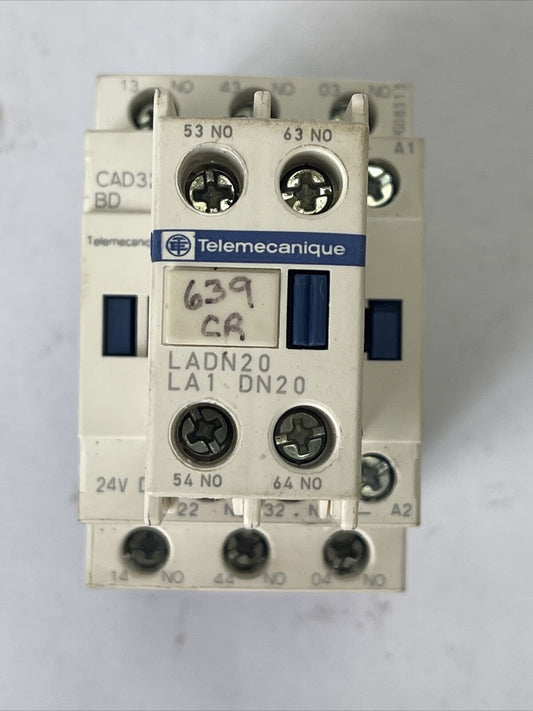 TELEMECANIQUE CAD32BD CONTACTOR 600VAC 10A COIL 24VDC LADN20 LAD4TBDL 5-24V