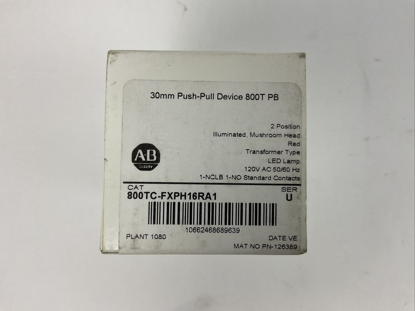 ALLEN BRADLEY 800TC-FXPH16RA1 30mmPUSH-PULL DEVICE 800T PB 2 POSITION RED