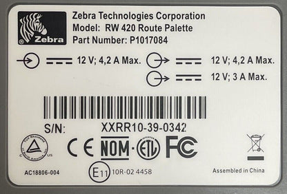 ZEBRA TECHNOLOGIES CORPERATION RW 420 ROUTE PALETTE 12VDC 4.2A