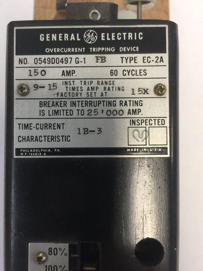 GE 0549D0497 G-1 OVERCURRENT TRIPPING DEVICE TYPE EC-2A 150 AMP 60 CYC