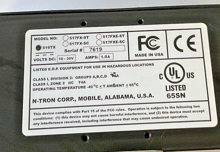 N-TRON 516TX INDUSTRIAL ETHERNET SWITCH 10-30VDC 1A