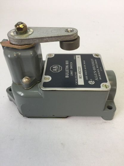 ALLEN BRADLEY 801-ASC220 LIMIT SWITCH ROLLER LEVER 600V AC/DC 1 N.O.-1 N.C. CONT