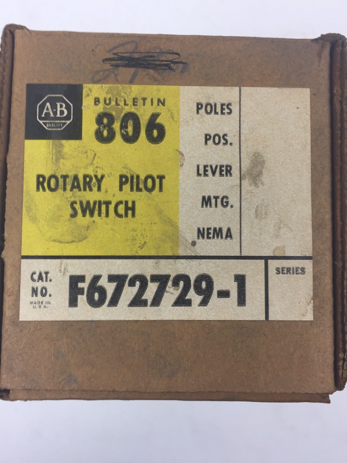 ALLEN BRADLEY F672729-1 ROTARY PILOT SWITCH SIZES 10 & 25 AMP