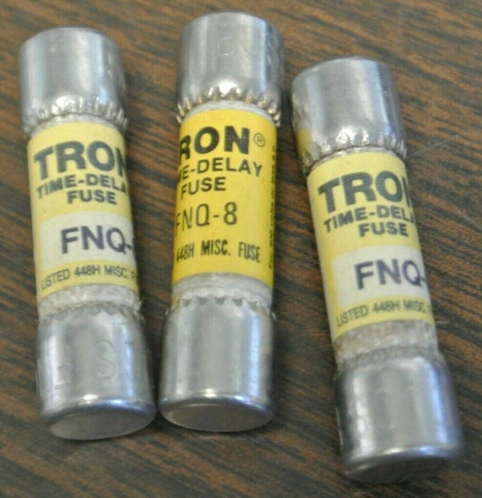 LOT of 3 / BUSS FNQ8 TIME-DELAY FUSE 8A / 500V / NEW SURPLUS / FNQ-8