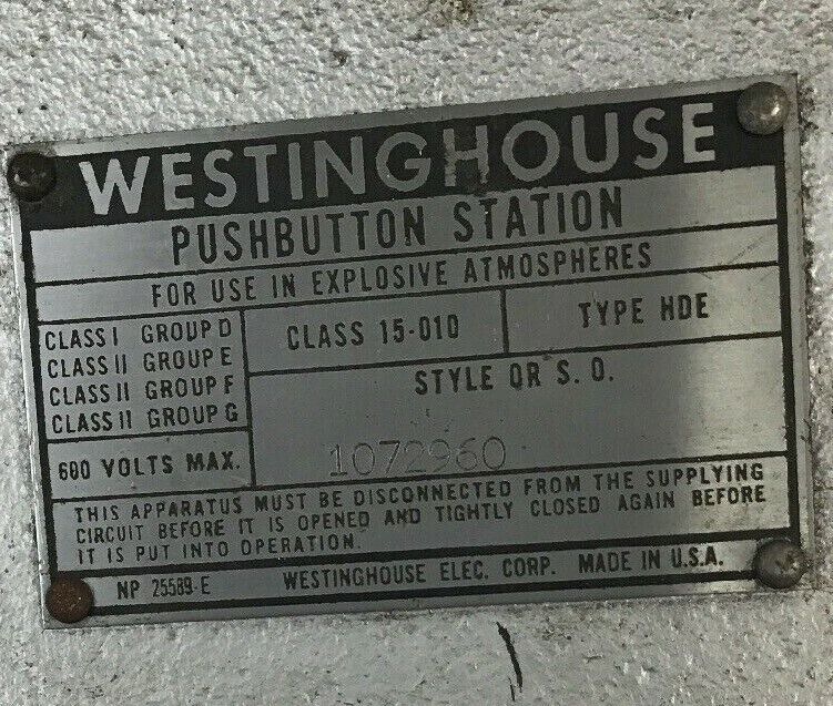 WESTINGHOUSE PUSHBUTTON STATION CLASS 15-010 TYPE HDE 600VOLTS
