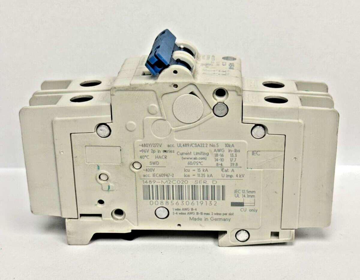 ALLEN-BRADLEY - 1489-M2C020 SER. D - CIRCUIT BREAKER - 2 P, 2 A, 277 V