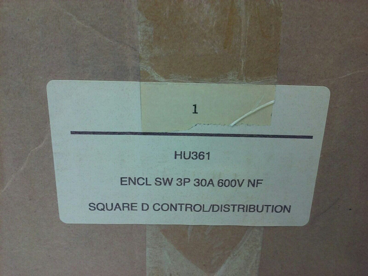 SQUARE D HU361, SER. A2, H.D. SAFETY SWITCH, 30A, 600V, NON FUSIBLE, INDOOR, NEW