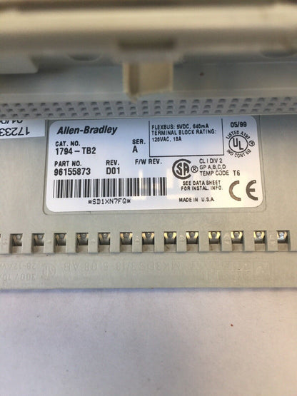 ALLEN BRADLEY 1794-TB2 I/O TERMINAL BLOCK SER A REV D01 5VDC
