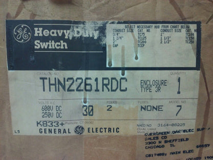 GE THN2261RDC SAFETY SWITCH, MOD 7, 30A, 650/250VDC, TYPE 3R RAINPROOF ENCLOSURE