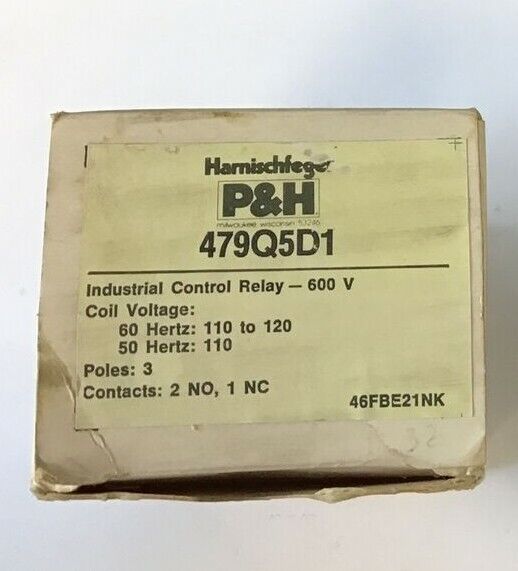 HARNISCHFEGER 479Q5D1 CONTROL RELAY 600V 3POLE 10A