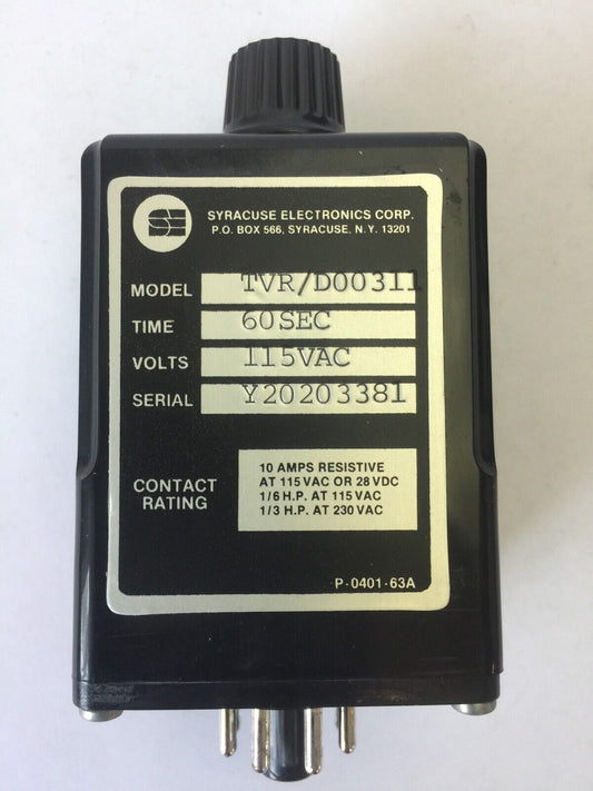 SYRACUSE ELECTRONICS TVR/D00311 TIME DELAY RELAY 115VAC 60SEC