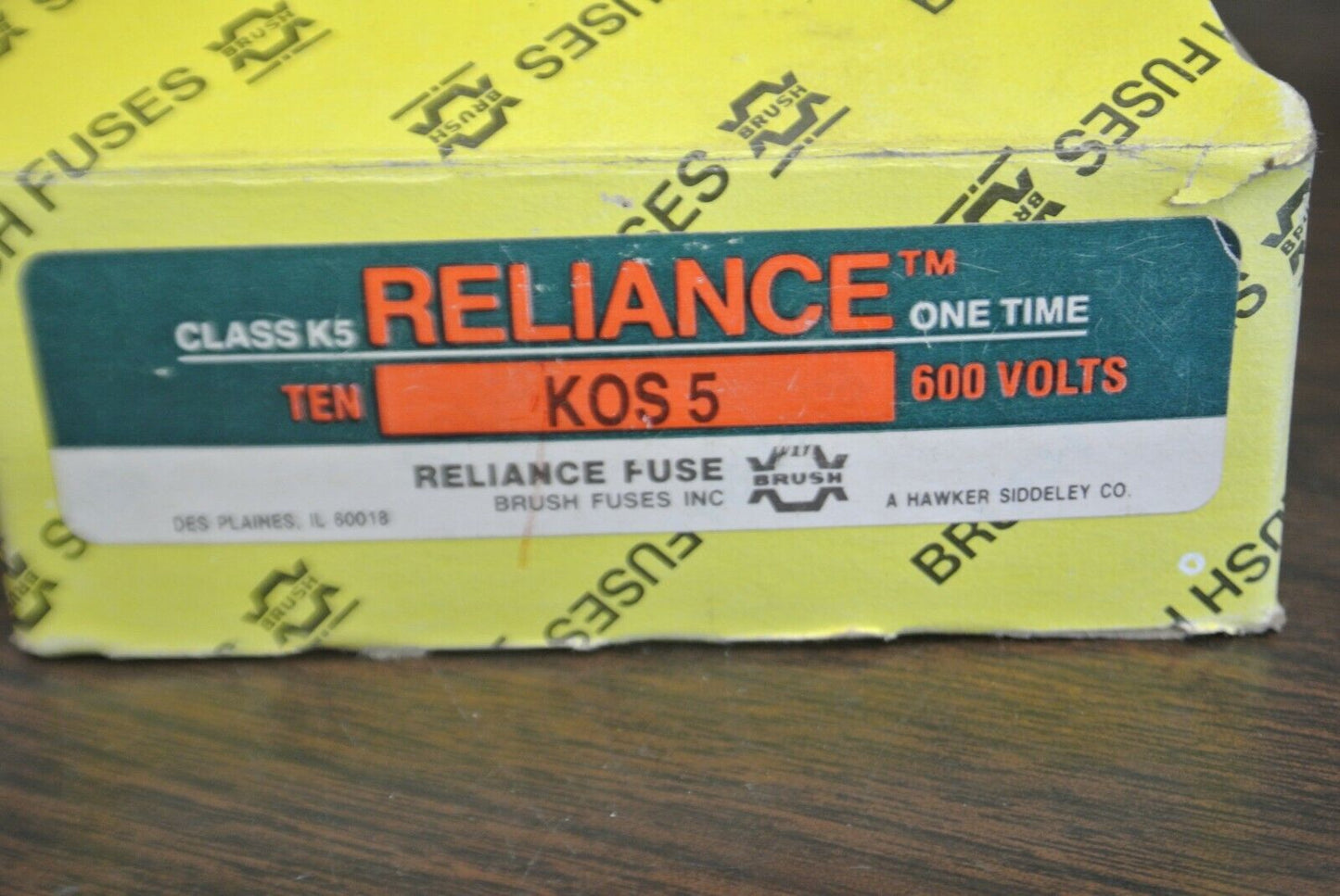 BOX of 10 / RELIANCE / BRUSH KOS5 ONE-TIME CLASS K5 FUSE / 5A / 600V NEW SURPLUS