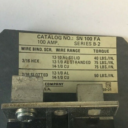 SQUARE D SN100FA,SER.B2  NEUTRAL ASSEMBLY 100A  277/480VAC 125/250VDC***LOTOF2**