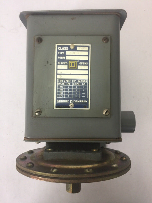 SQUARE D 9016 ASW-3 VACUUM PRESSURE SWITCH 575VAC 230VDC 5HP  3PH 3 POLE