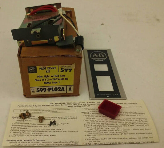 ALLEN BRADLEY 599-PL02A SER. A, PILOT LIGHT W/ RED LENS, SIZES 0-1-2, 240V- 60HZ