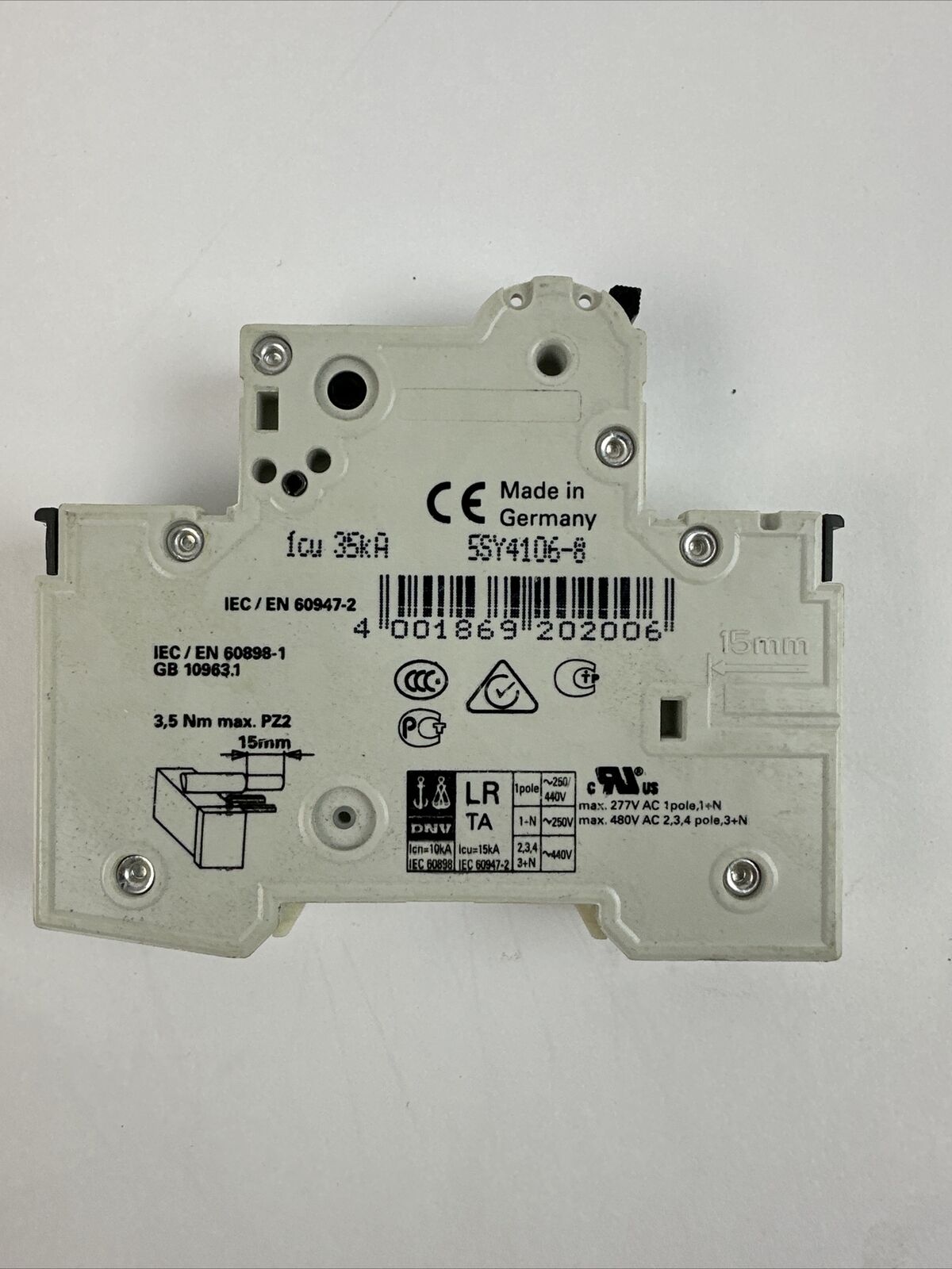 SIEMENS 5SY4106-8 CIRCUIT BREAKER 230/400VAC