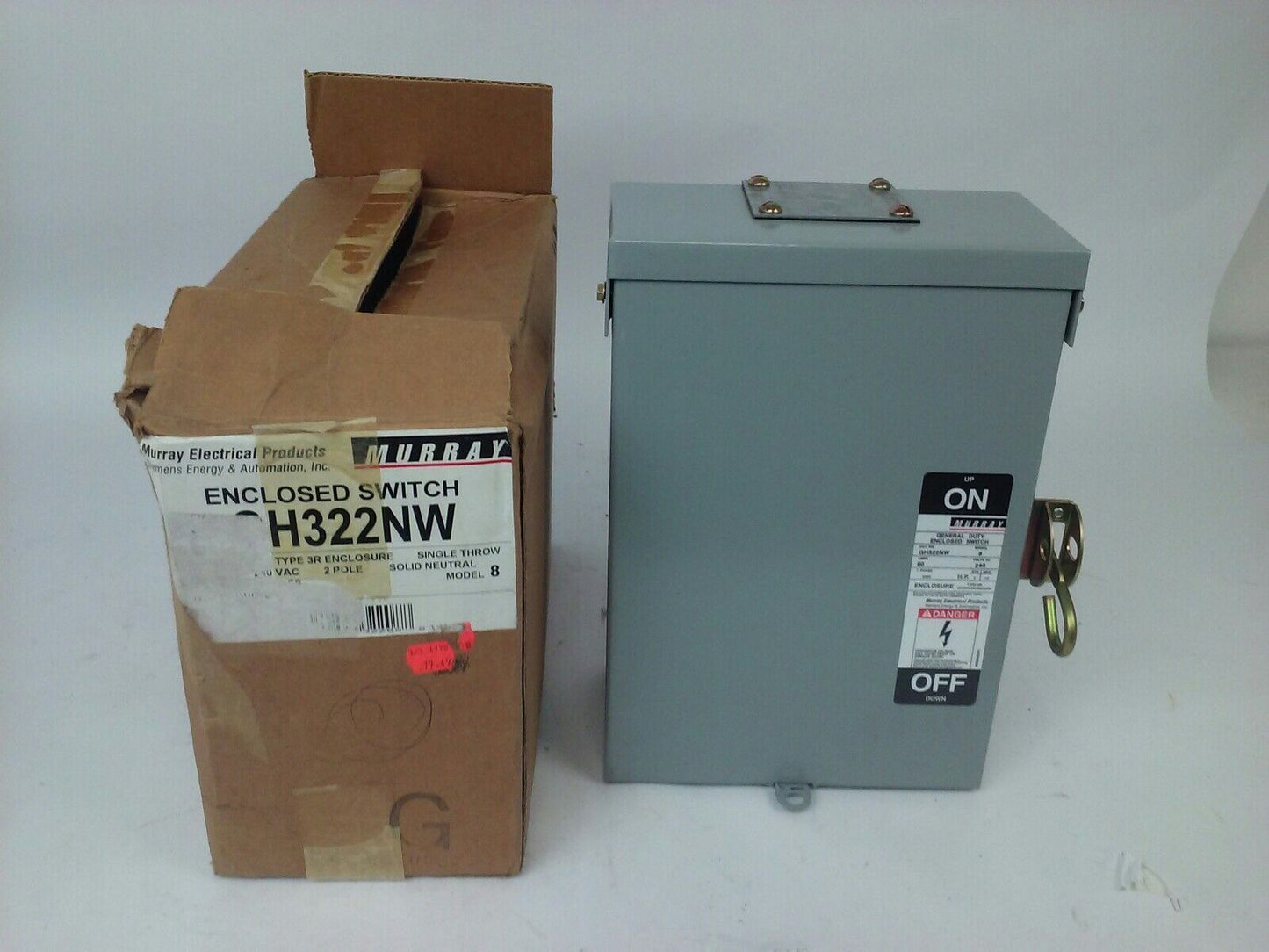 MURRAY GH322NW FUSIBLE SAFETY SWITCH SINGLE THROW 2P, 60A, 240V, 10HP, TYPE 3R