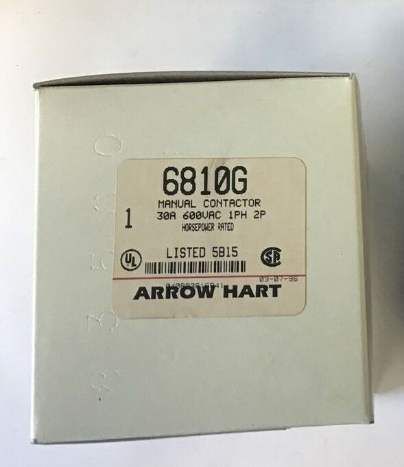 ARROW HART 6810G MANUAL MOTOR STARTER 30A 600VAC 2POLE 1PH 7.5HP