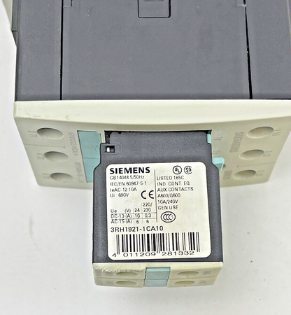 SIEMENS-3RT1035-1BB40 -CONTACTOR & 3RH1921-1CA10 (X2) AUX SWITCH & 3RT1936-1ER00