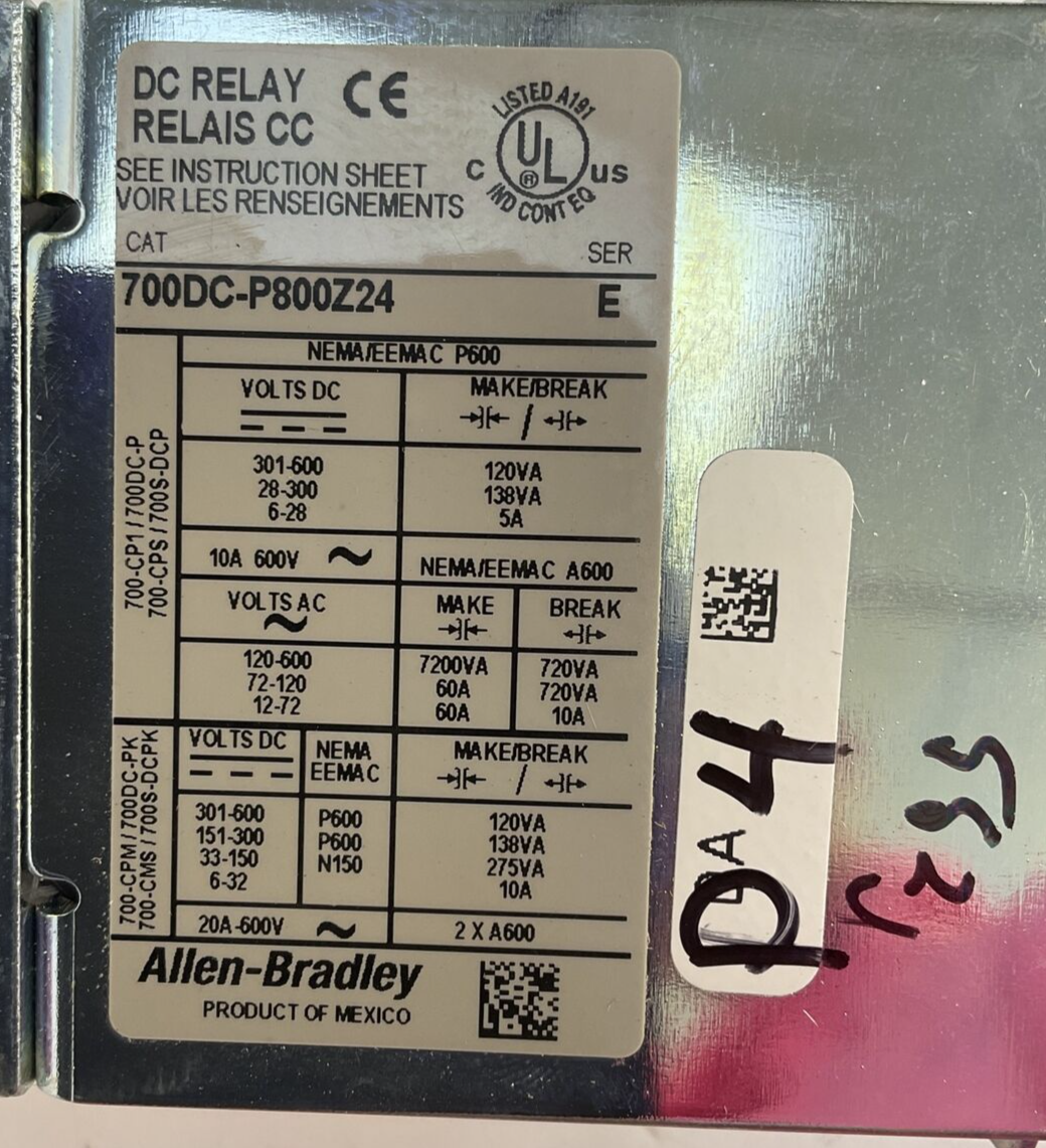 ALLEN BRADLEY 700DC-P800Z24 SER E DC RELAY COIL 24VDC