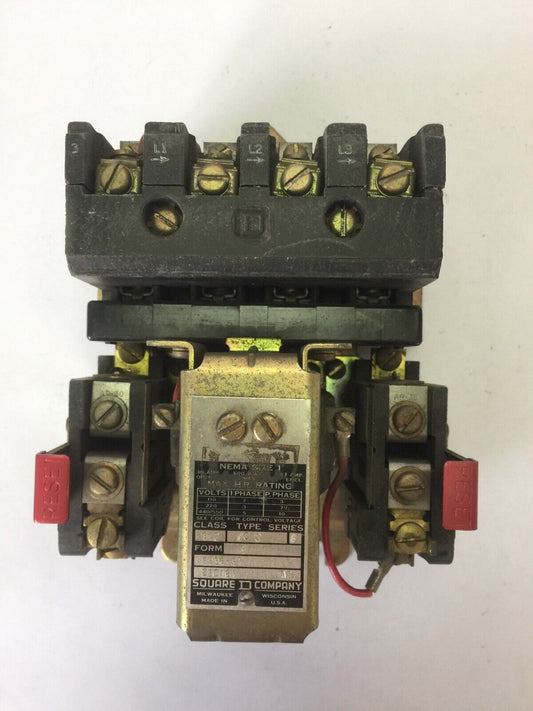 SQUARE D 8502 C0-2 CONTACTOR SER B 30AMP 600VAC 10HP SIZE 1 COIL 120V 60CY