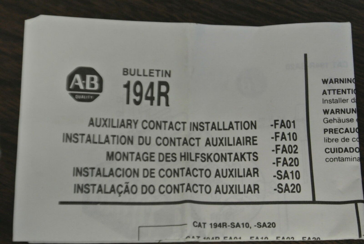 ALLEN-BRADLEY 194R-FA20, Ser. A / AUXILIARY CONTACT / 2 N.C. / NEW SURPLUS