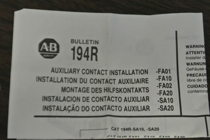 ALLEN-BRADLEY 194R-FA20, Ser. A / AUXILIARY CONTACT / 2 N.C. / NEW SURPLUS